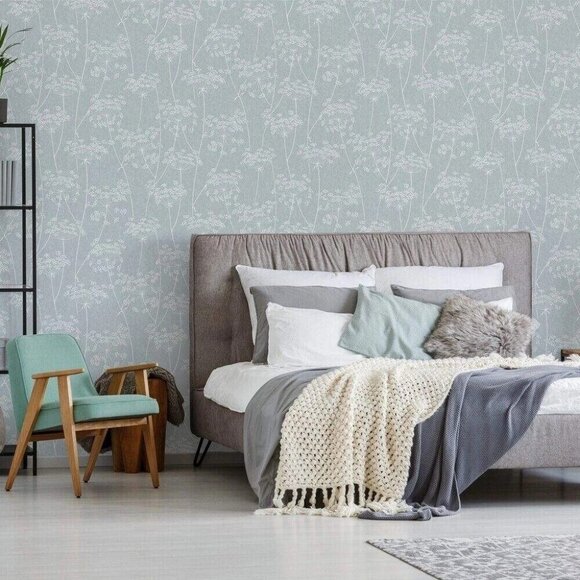 NEW Graham & Brown Aura Superfresco Blue Wallpaper 33-302 Floral Cottage Bloom - Picture 3 of 14